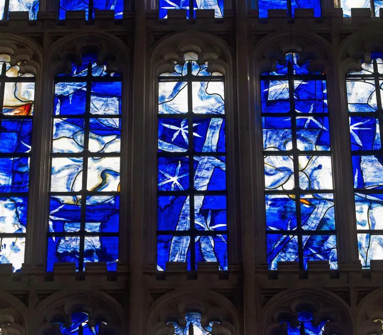 Stained glass windows depicting the Nativity designed by Alan Younger, Henry VII Chapel, Westminster Abbey